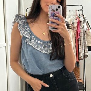 Chic Blue Ruffle Women's Blouse